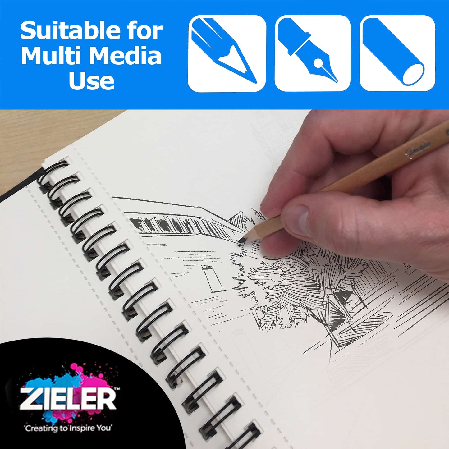 Zieler - Mixed Media - 5.8"x8.3" (A5) Wirebound - 50 páginas - 150gsm