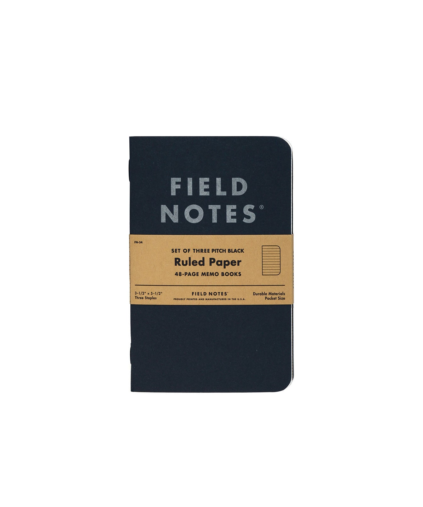 Field Notes Pitch Black Memo Book - Pack de 3 - 48 páginas