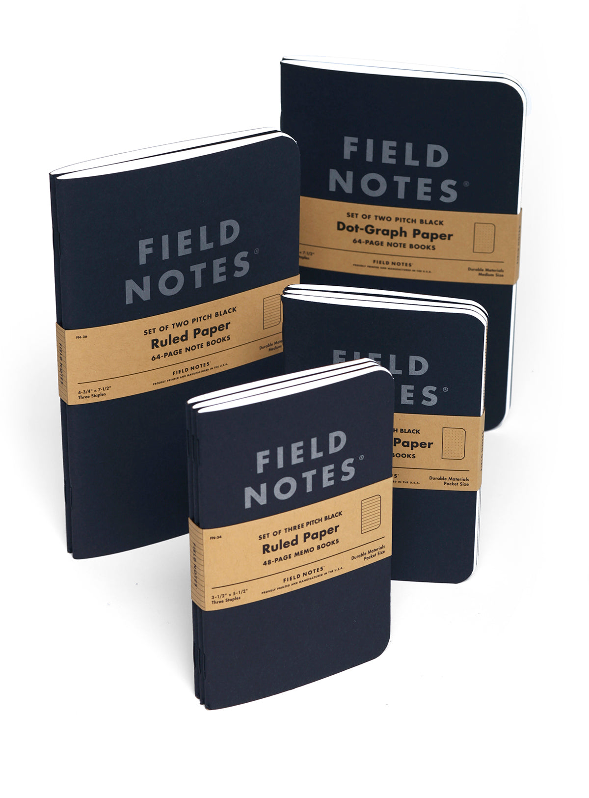 Field Notes Pitch Black Memo Book - Pack de 3 - 48 páginas