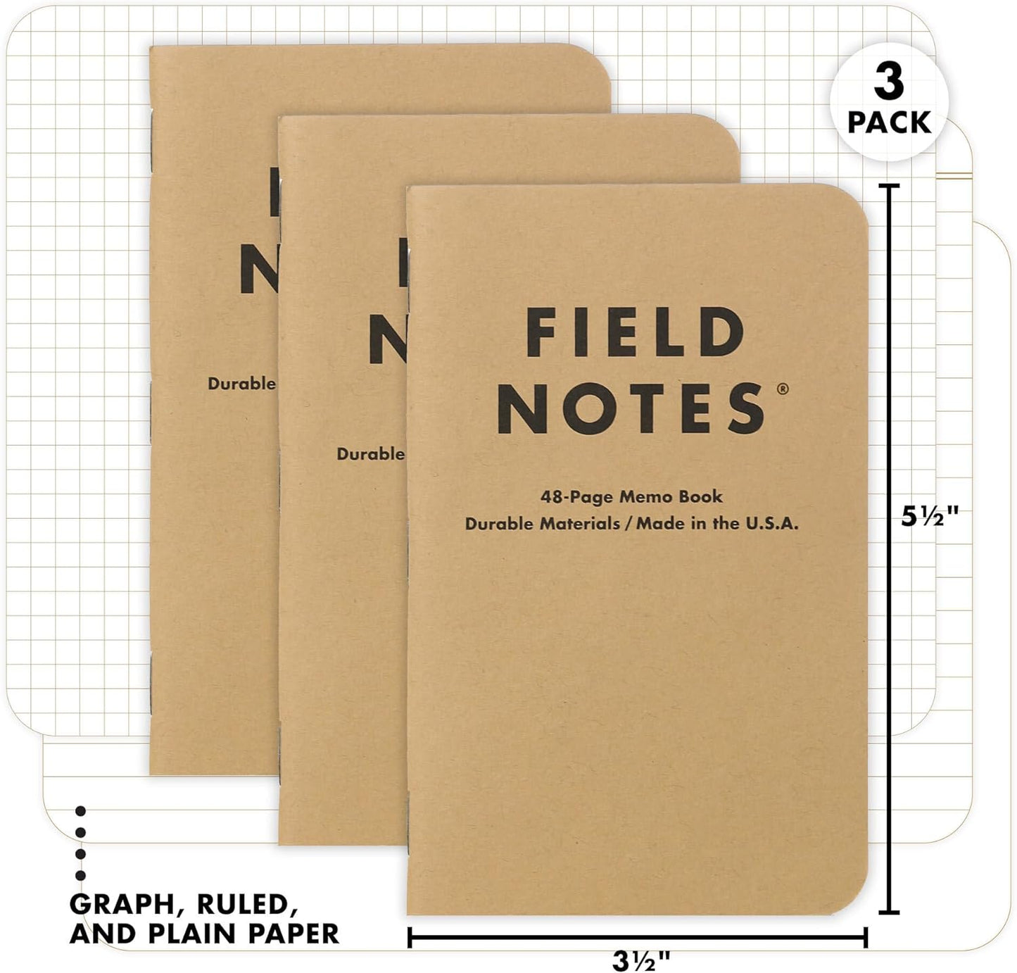 Field Notes Original Kraft Notebook - Pack de 3 - 48 páginas