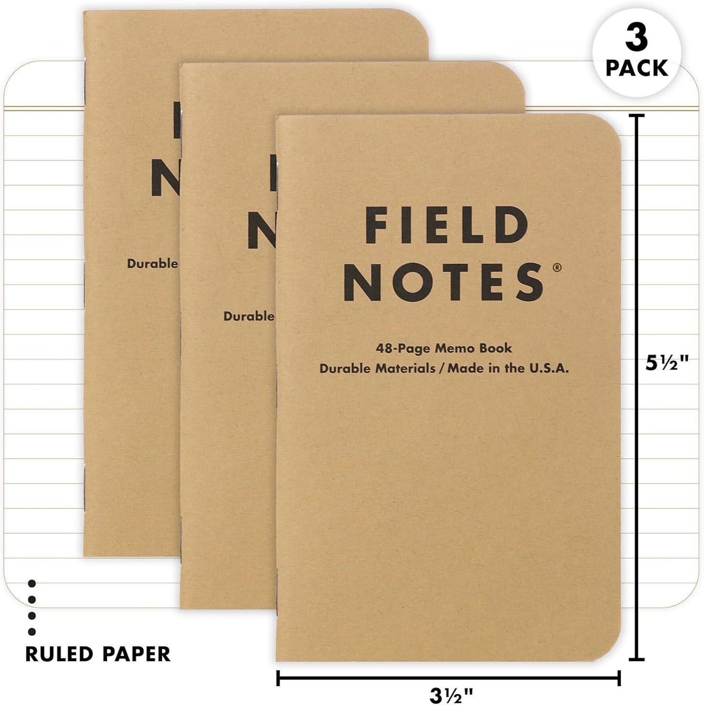 Field Notes Original Kraft Notebook - Pack de 3 - 48 páginas