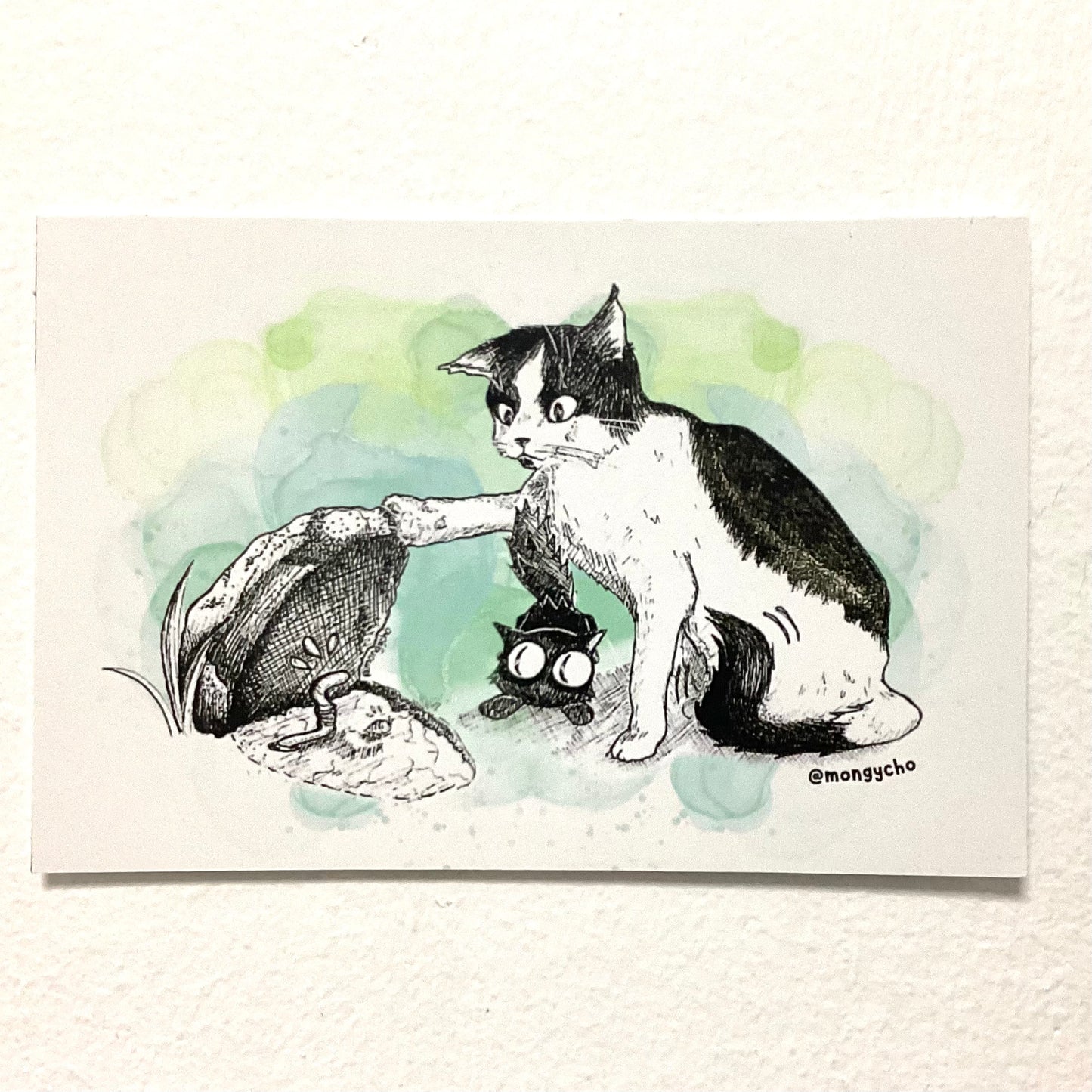 Mongycho - Gato y gusanito splash verde