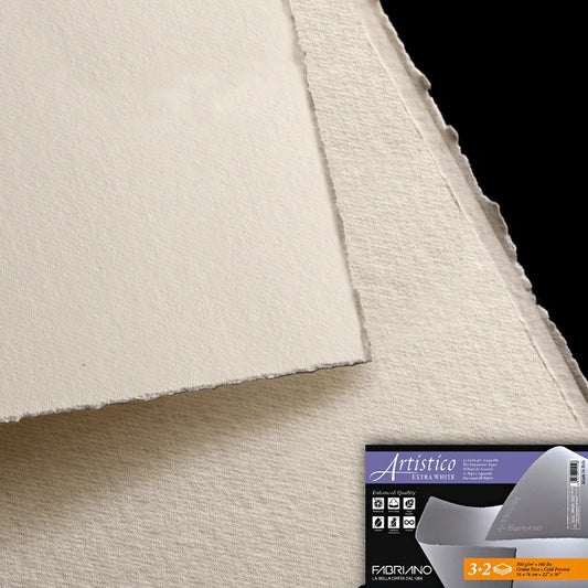 FABRIANO - Artistico Extra-White 4-Deckle - Papel de Acuarela 300GSM - Pack de 5 Hojas