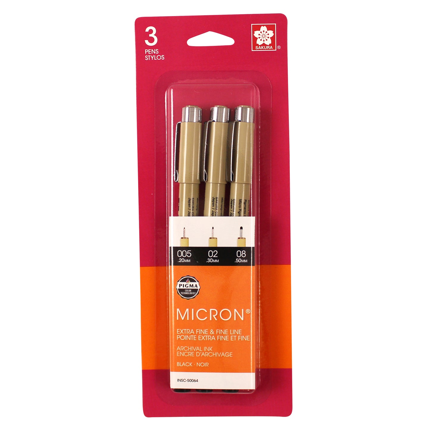 SAKURA - Pigma Micron Pen Sets, Black Ink, 3-Pen Set
