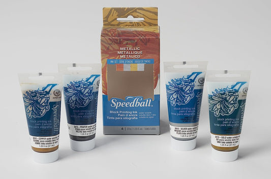 SPEEDBALL - Metallic Block Printing Ink Set of 4 - BOX BEATEN DISCOUNT
