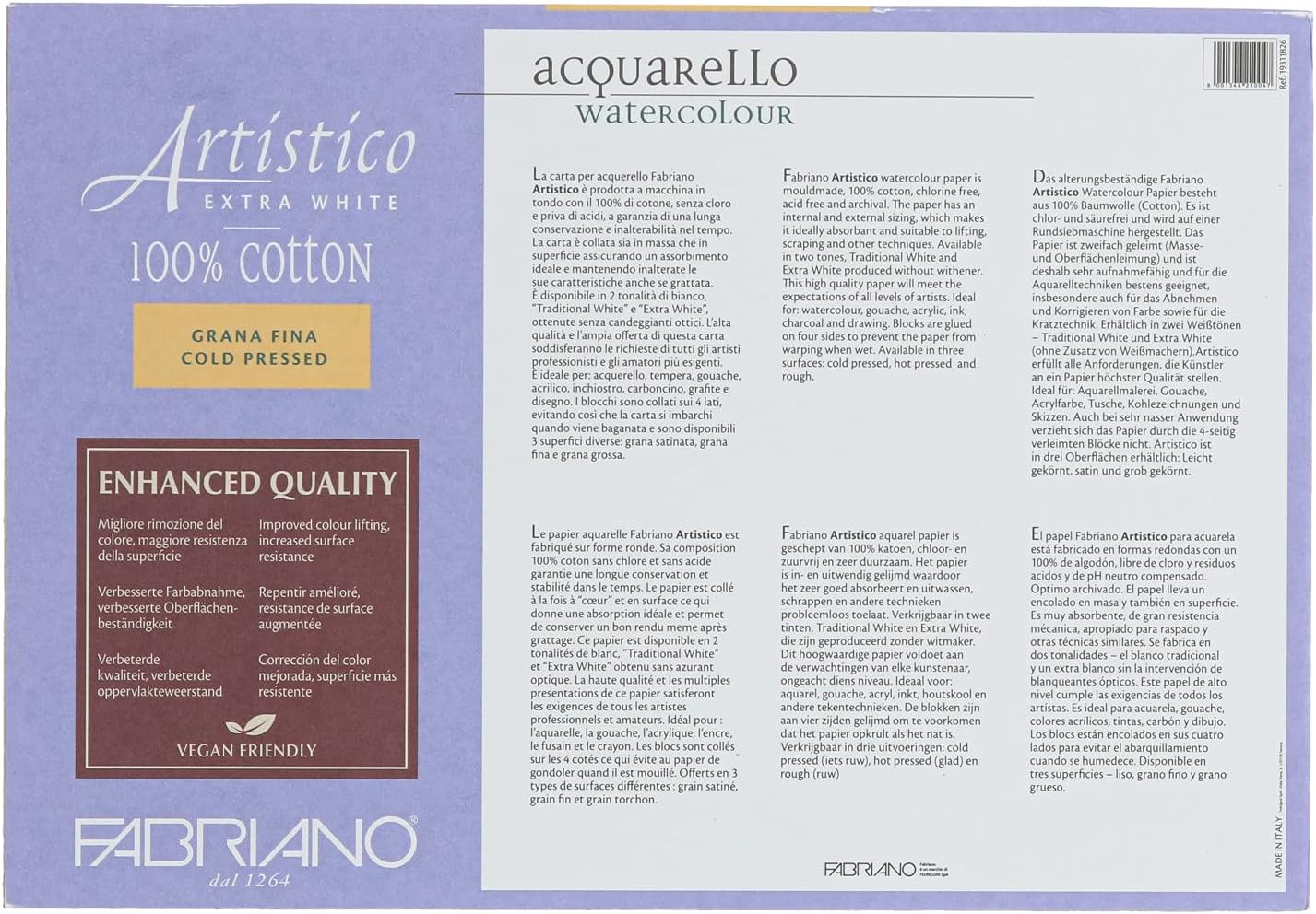 Fabriano Artistico Extra-White Free Sheet Watercolor Blocks