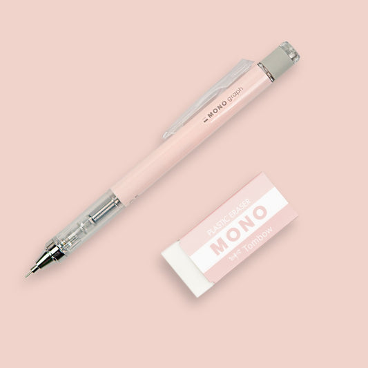 TOMBOW - MONO Graph Mechanical Pencil + Eraser Set - CORAL PINK