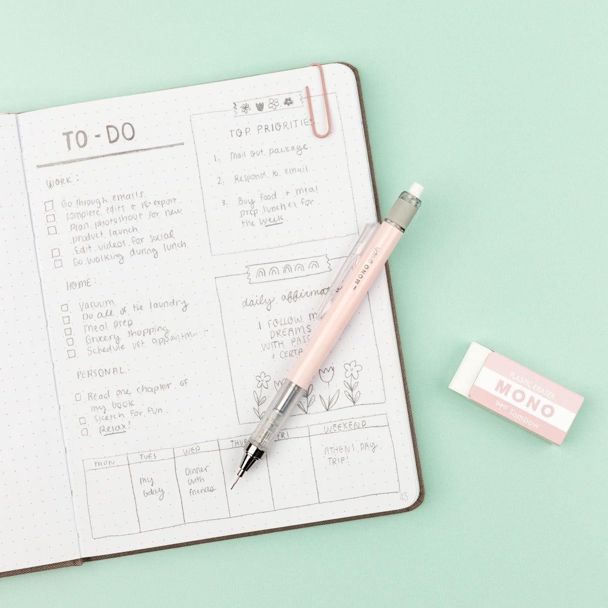 TOMBOW - MONO Graph Mechanical Pencil + Eraser Set - CORAL PINK