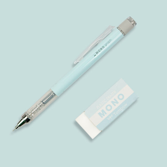 TOMBOW - MONO Graph Mechanical Pencil + Eraser Set - Ice Blue