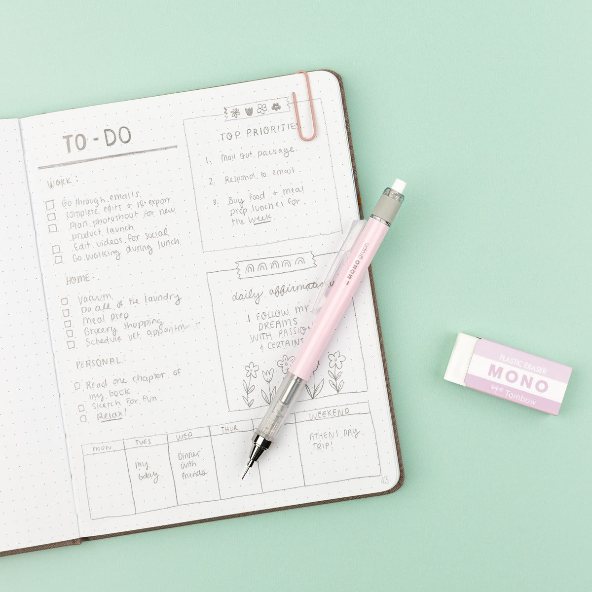 TOMBOW - MONO Graph Mechanical Pencil + Eraser Set - PINK