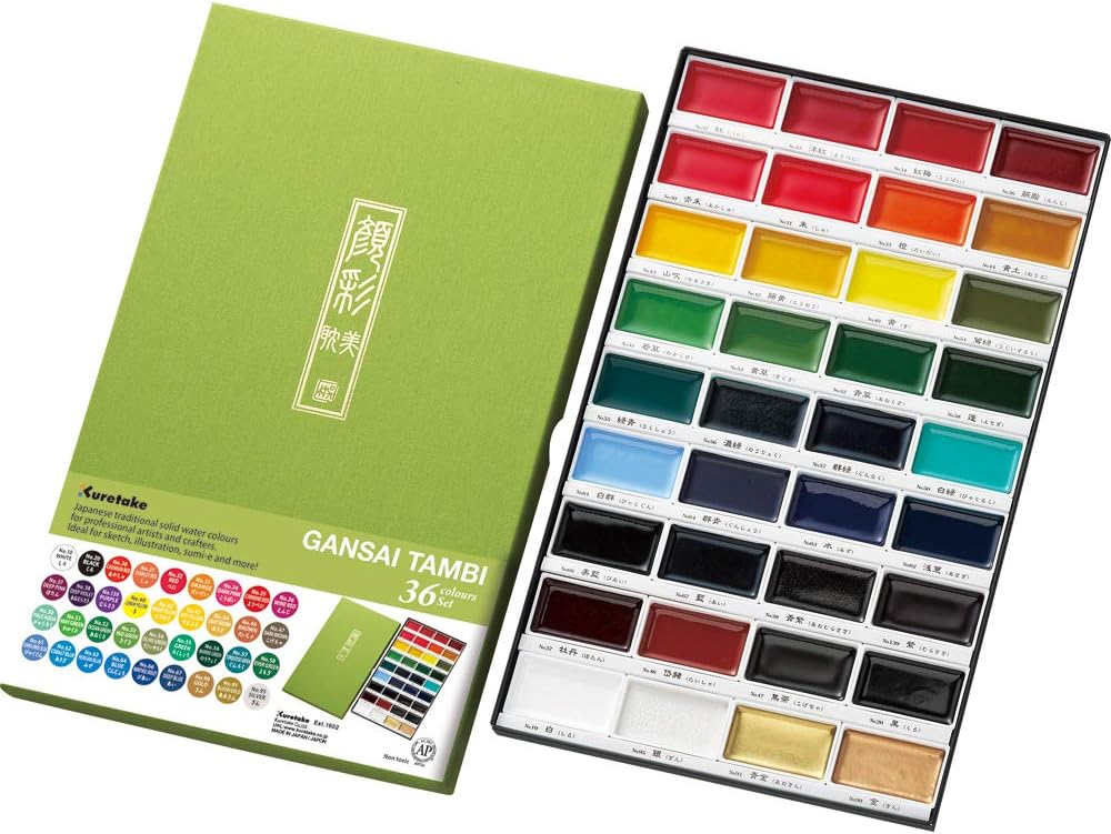 KURETAKE ZIG - Gansai Tambi Watercolor Sets - 36 Colores