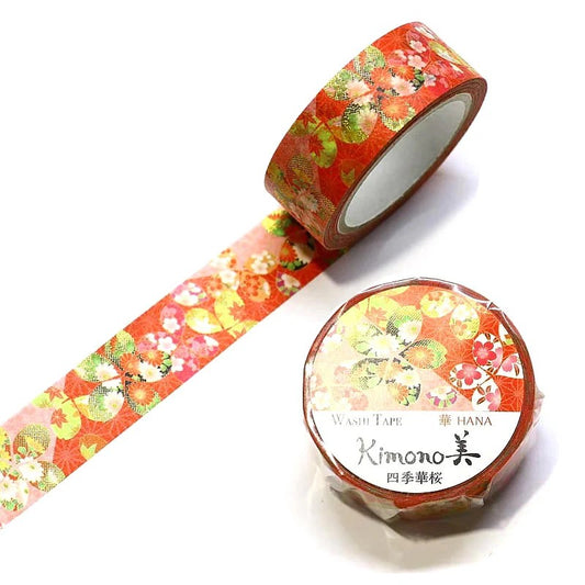 Kimono Beauty Washi Tape - Hana - Shiki Hanasakura (Flowers in Four Seasons) - 15mm x 7m