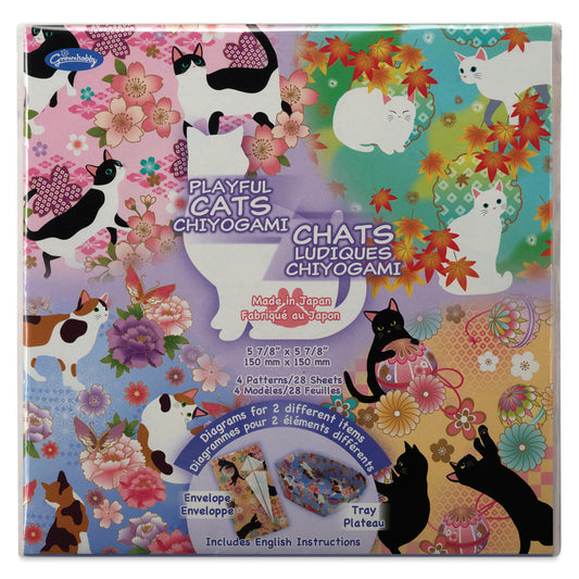 Origami Playfull Cat Chiyogami - 28 hojas - 15cm x 15cm