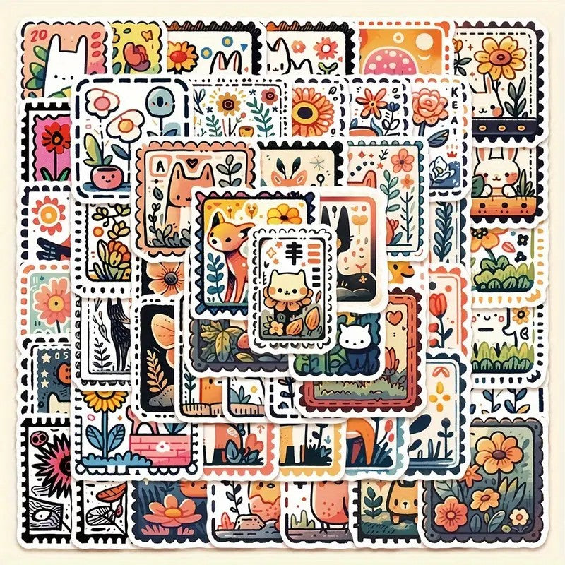 Stickers - Dibujos Animados y Flores Estampilla- 50 unidades