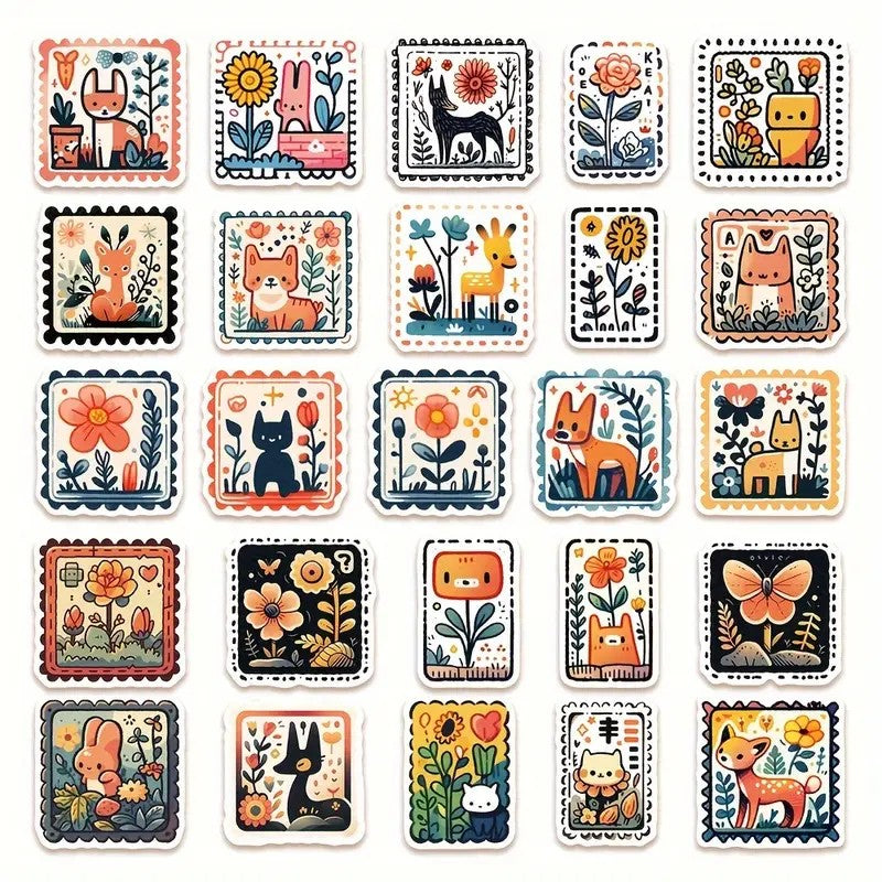 Stickers - Dibujos Animados y Flores Estampilla- 50 unidades