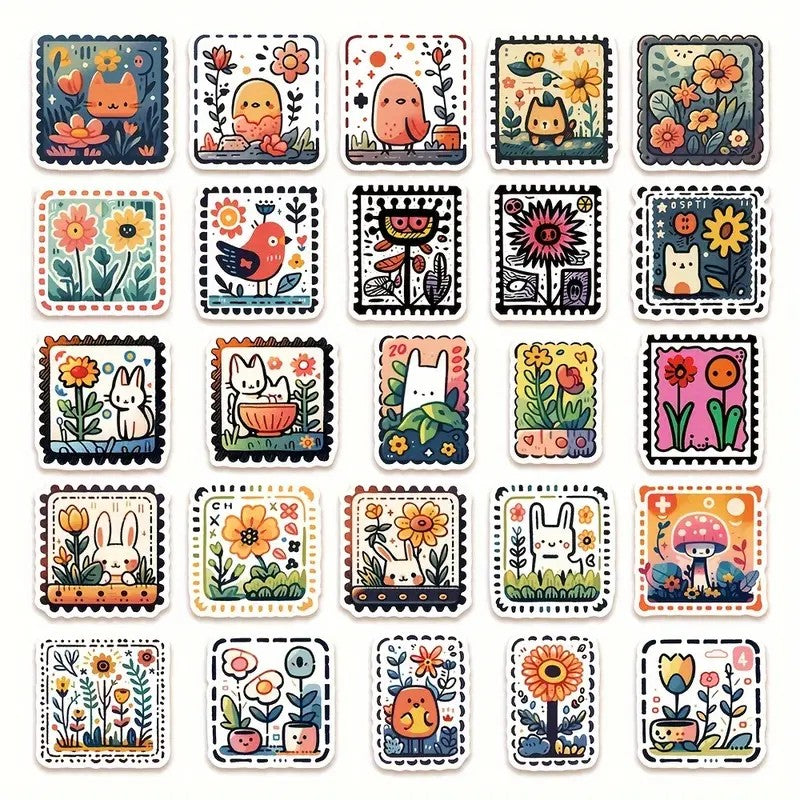 Stickers - Dibujos Animados y Flores Estampilla- 50 unidades