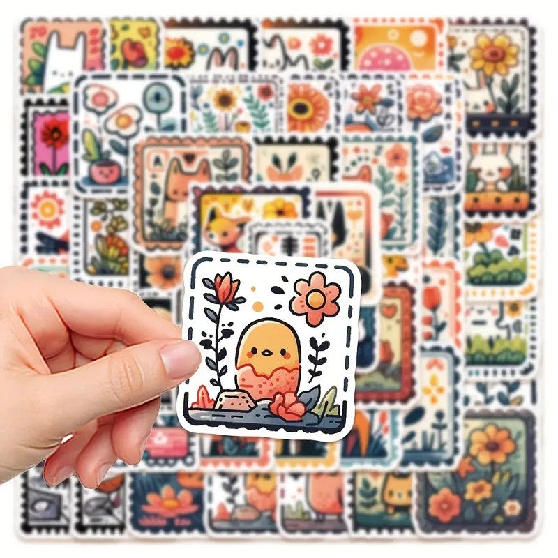 Stickers - Dibujos Animados y Flores Estampilla- 50 unidades