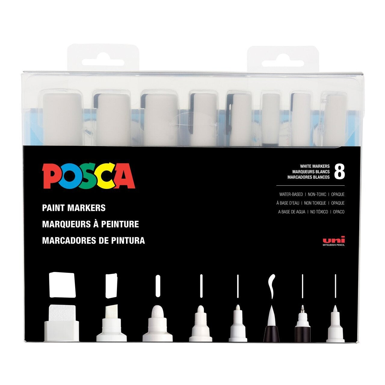 POSCA - Set de Marcadores 8 Tamaños de Punta (Color Blanco Solamente)