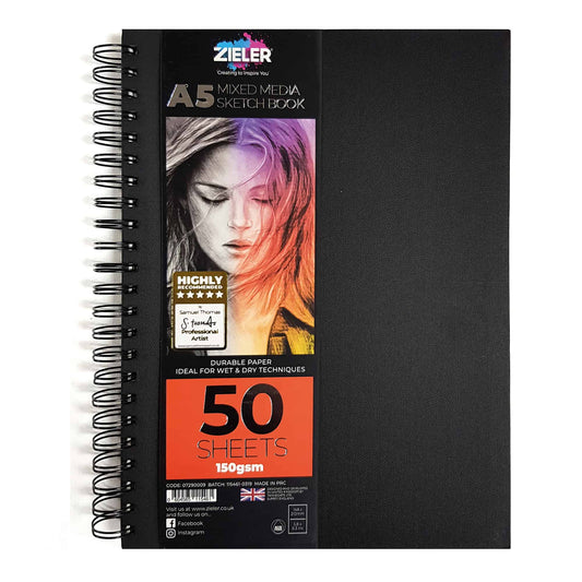 Zieler - Mixed Media - 5.8"x8.3" (A5) Wirebound -  50 páginas - 150gsm
