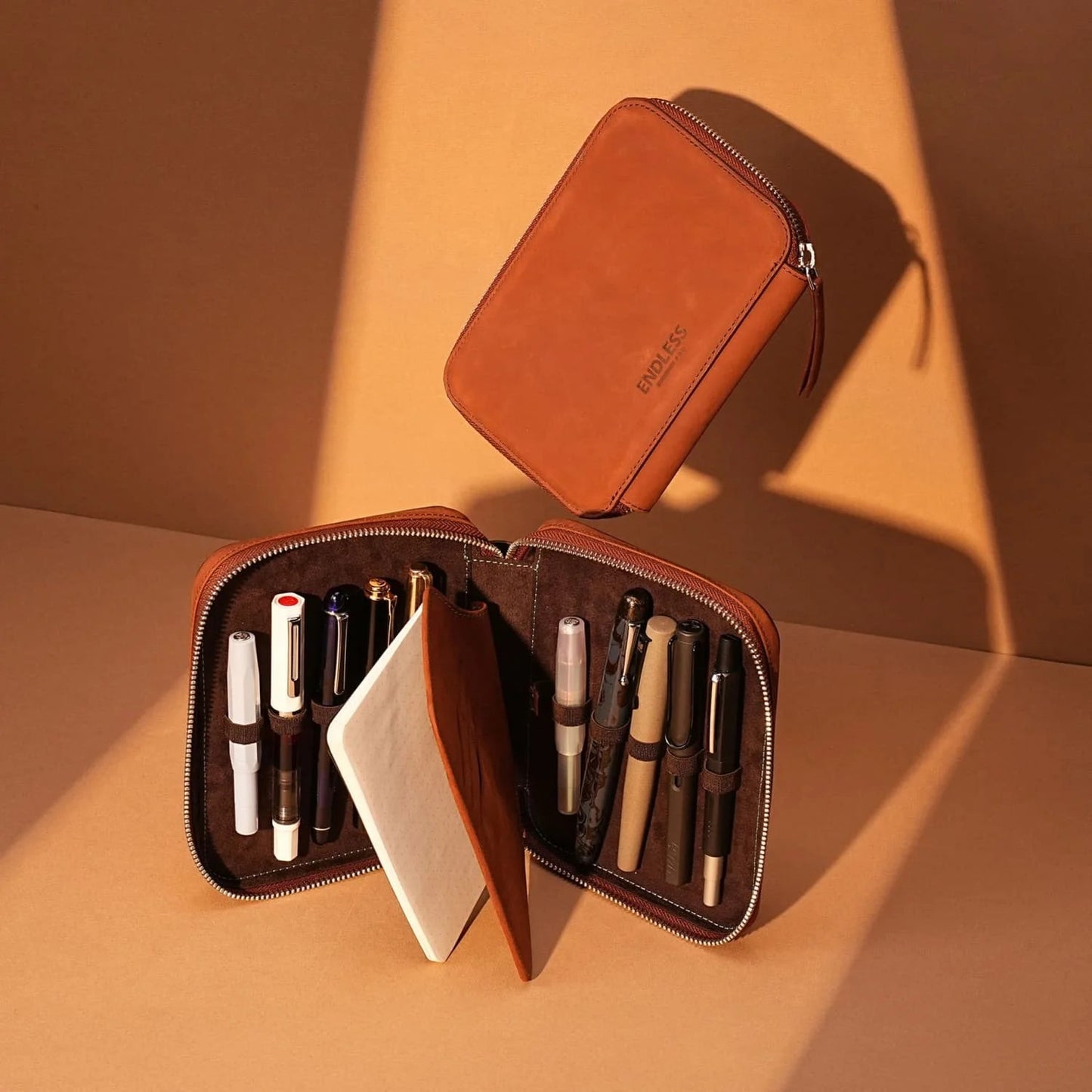 Endless Companion Leather Adjustable 10 Pen Pouch - Brown
