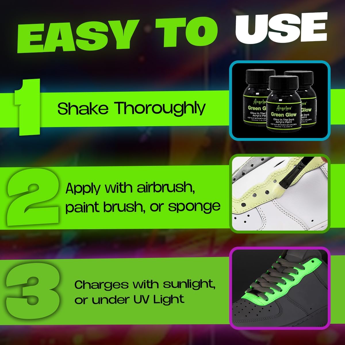 ANGELUS - Glow In The Dark Green Glow Paint (Pintura que brilla en la oscuridad)