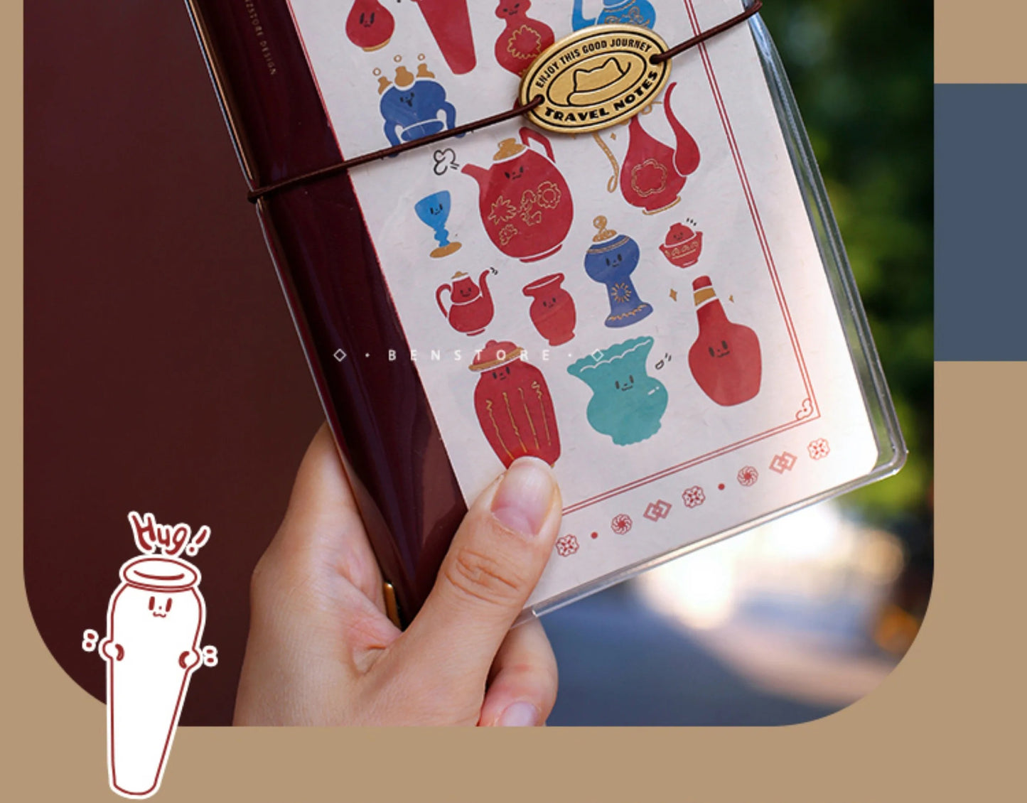 Benstore Design - Travelers Notebook con Cubierta Transparente - Red Vase