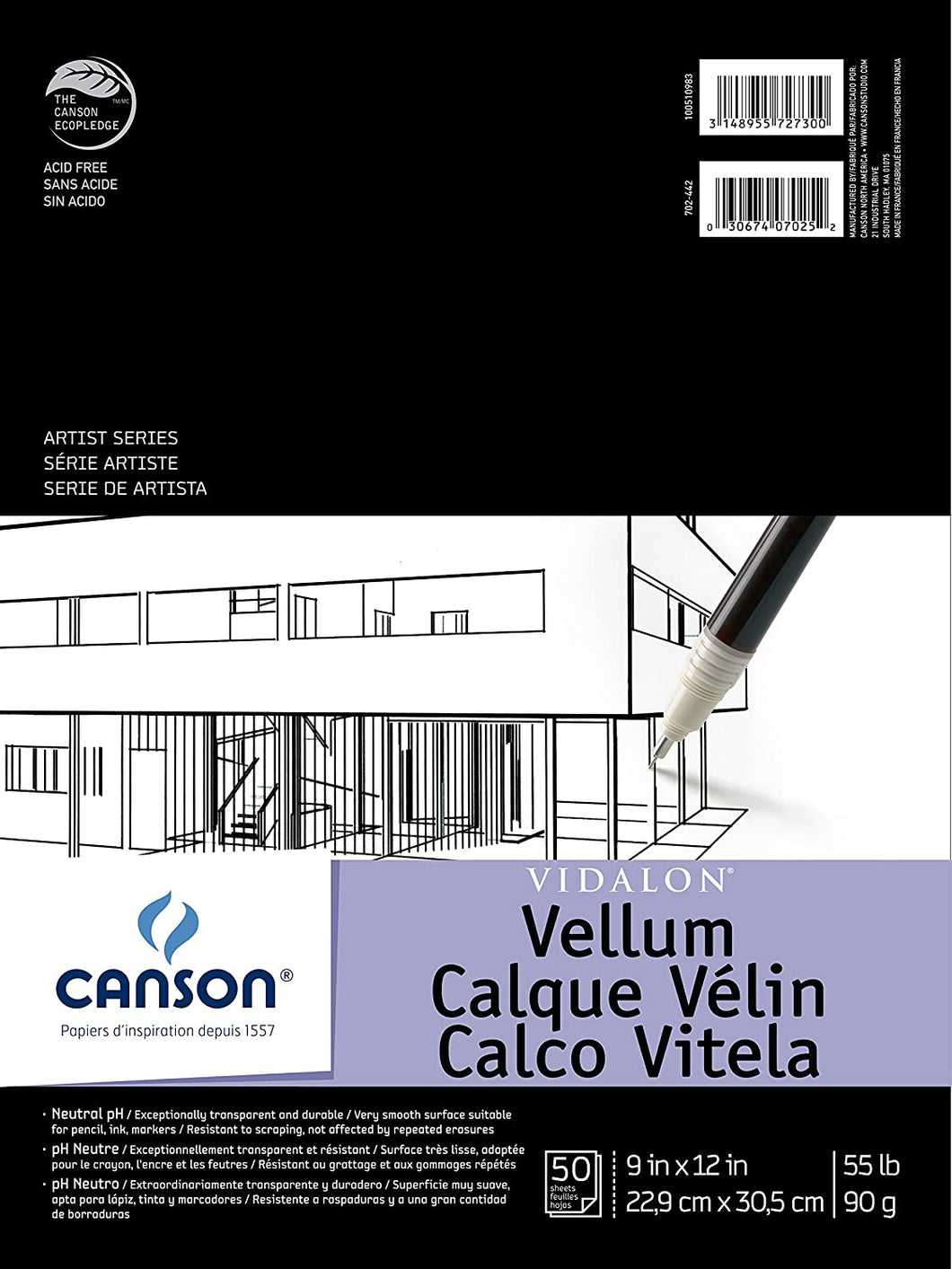 CANSON - Artist Series Vidalon Vellum Tracing Papers (Libreta de Hoja de Calco Vidalon Vellum) - 18lb - 50 hojas