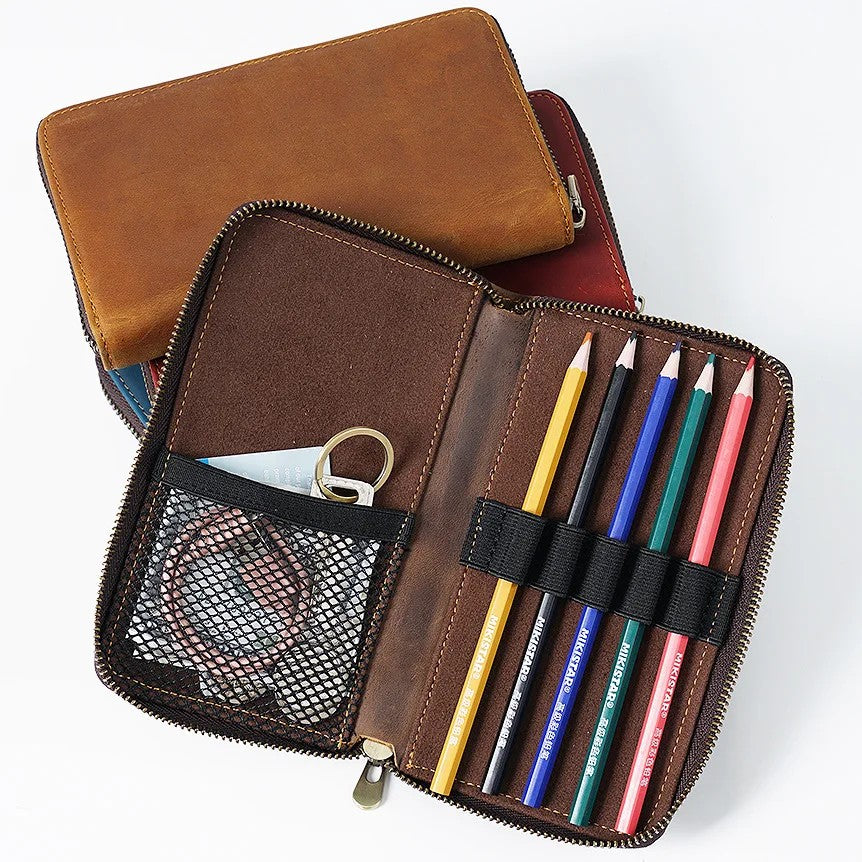 Estuche de Cuero para Bolígrafos con Bolsillo