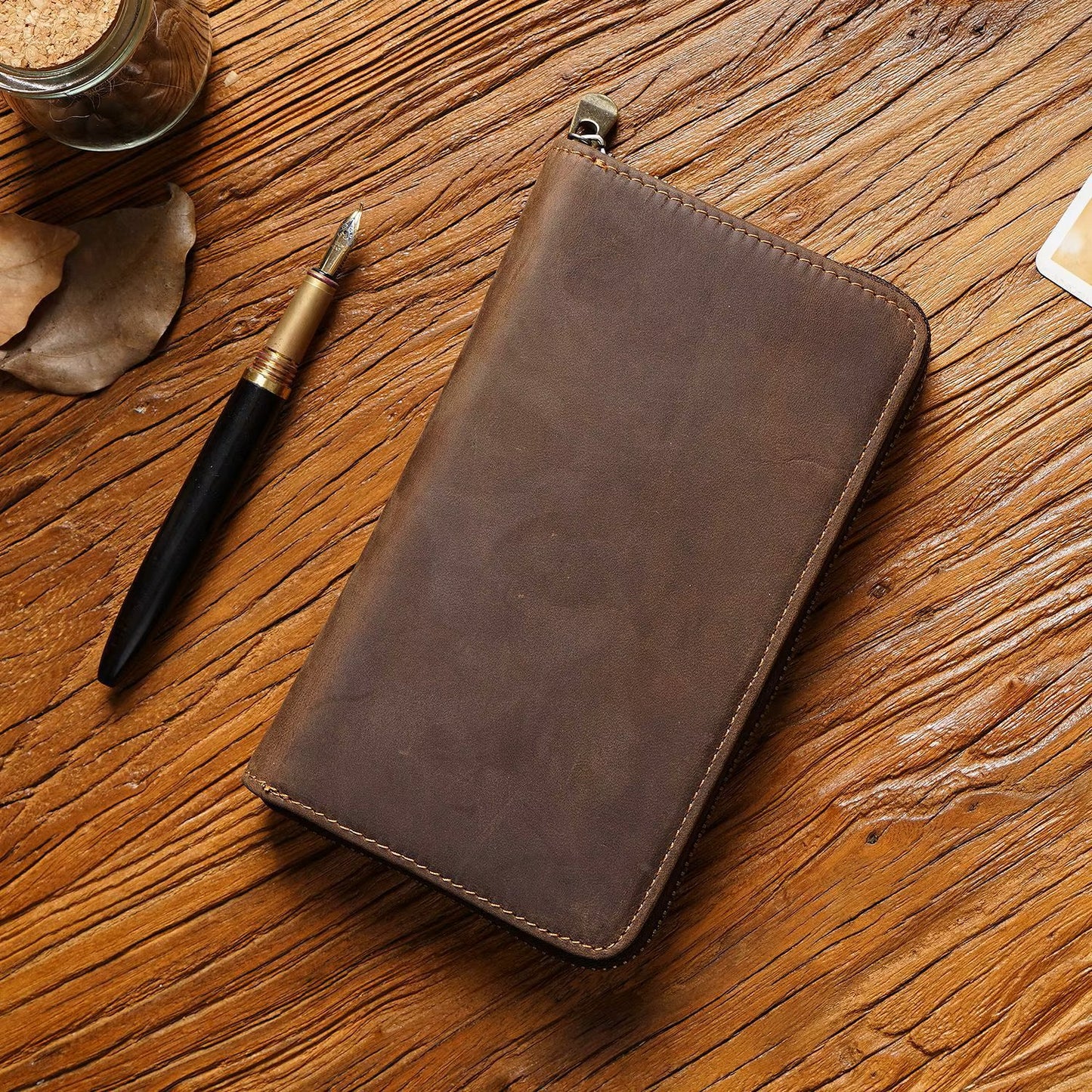 Estuche de Cuero para Bolígrafos con Bolsillo