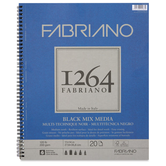 FABRIANO - 1264 Black Mixed Media Pads (Libreta de Multitecnicas Hojas Negras 200GSM)