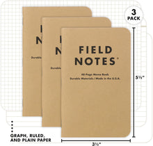 Cargar imagen en el visor de la galería, Field Notes Original Kraft Notebook - Pack de 3 - 48 páginas
