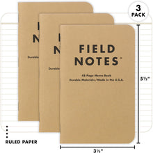 Cargar imagen en el visor de la galería, Field Notes Original Kraft Notebook - Pack de 3 - 48 páginas
