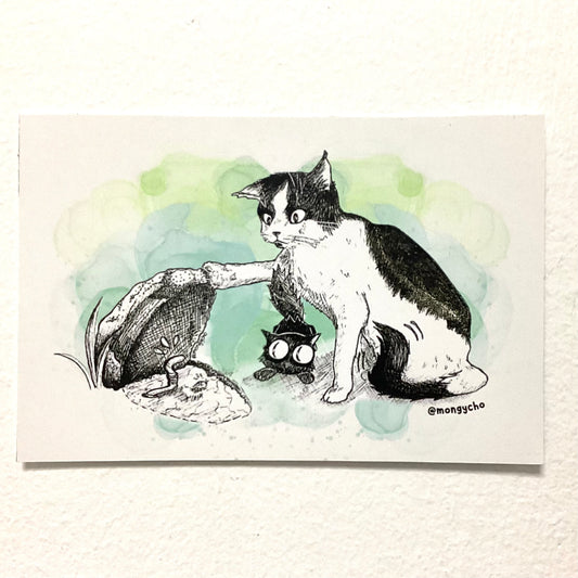 Mongycho - Gato y gusanito splash verde