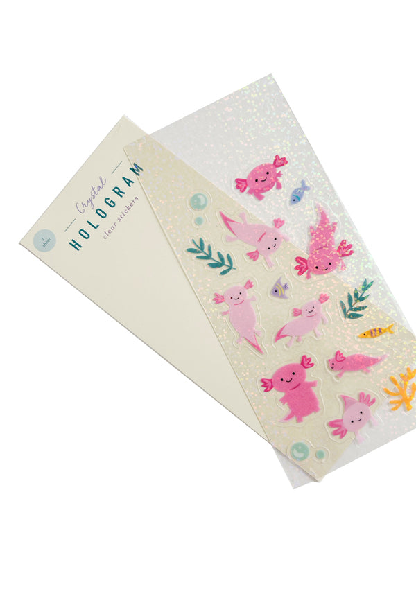 GIRL OF ALL WORK - Crystal Hologram Clear Stickers - Axolotls
