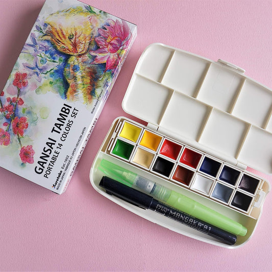 KURETAKE ZIG - Gansai Tambi Portable 14-Color Set Acuarela