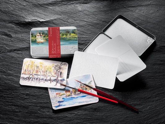 HAHNEMUHLE - Watercolor Postcard Tins (Postal de Papel de Acuarela con Caja de Aluminio)