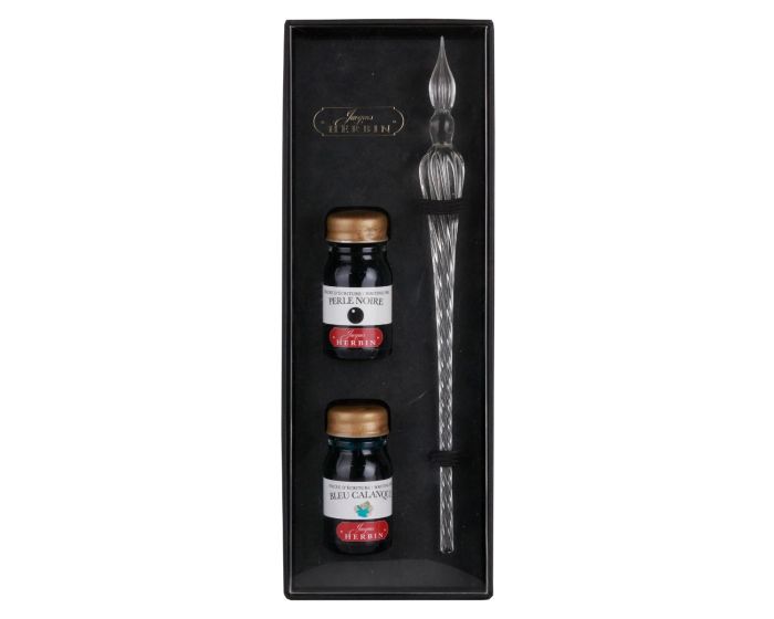 J. HERBIN - Clear Spiral Body Round Glass Pen &amp; Ink Set