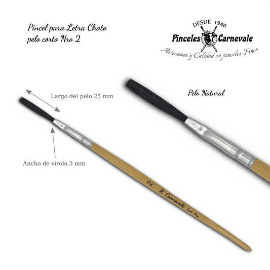 PINCELES CARNEVALE - KIT de 4 Pinceles de Cerdas Naturales (Chatos)