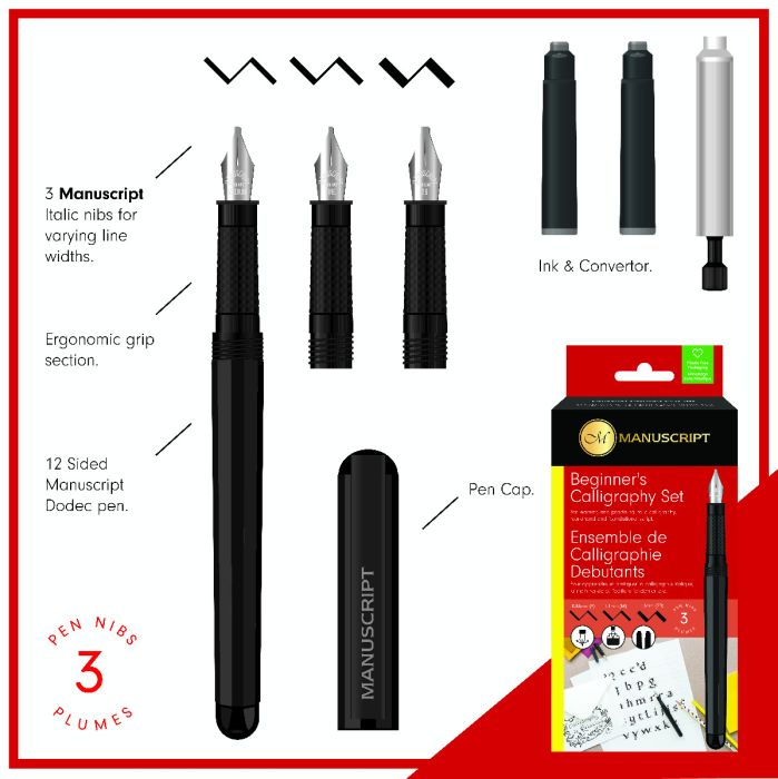 MANUSCRIPT - Beginner's Calligraphy 3-Nib Sets - Right and Left Handed