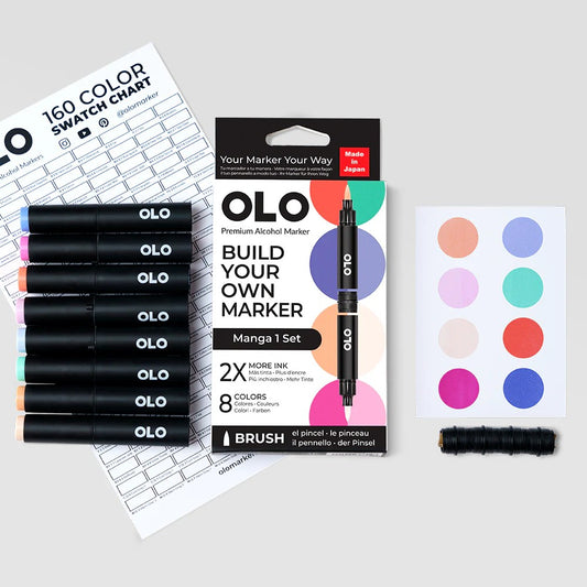 Olo Marker - Brush Manga 1 - Set 8 unidades