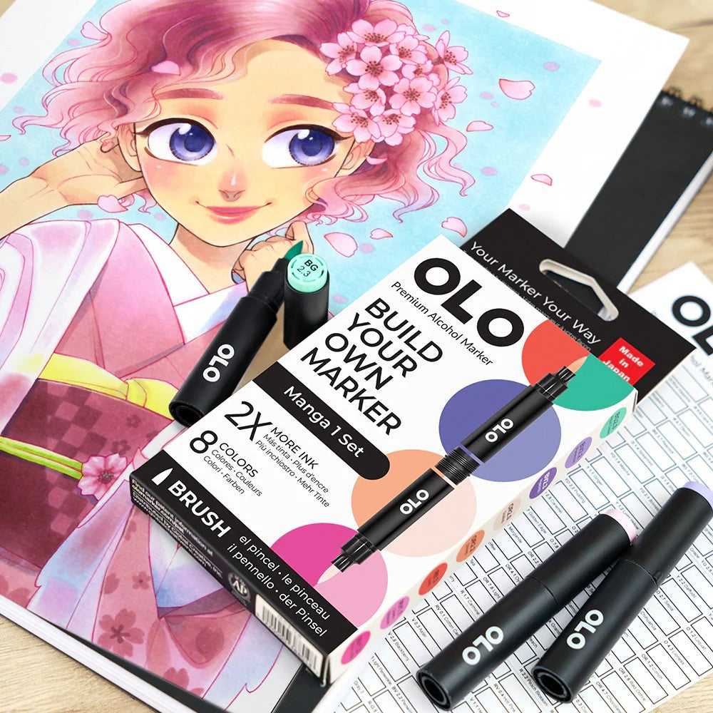 Olo Marker - Brush Manga 1 - Set 8 unidades
