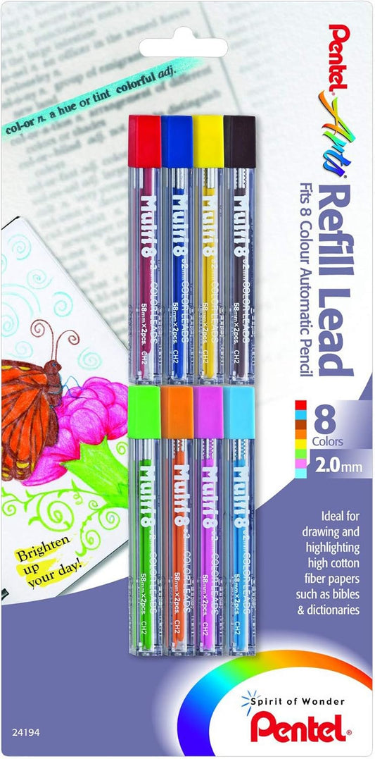 Pentel 8 Colour Mechanical Pencil Refill Lead - Minas 8 Colores - 2.mm