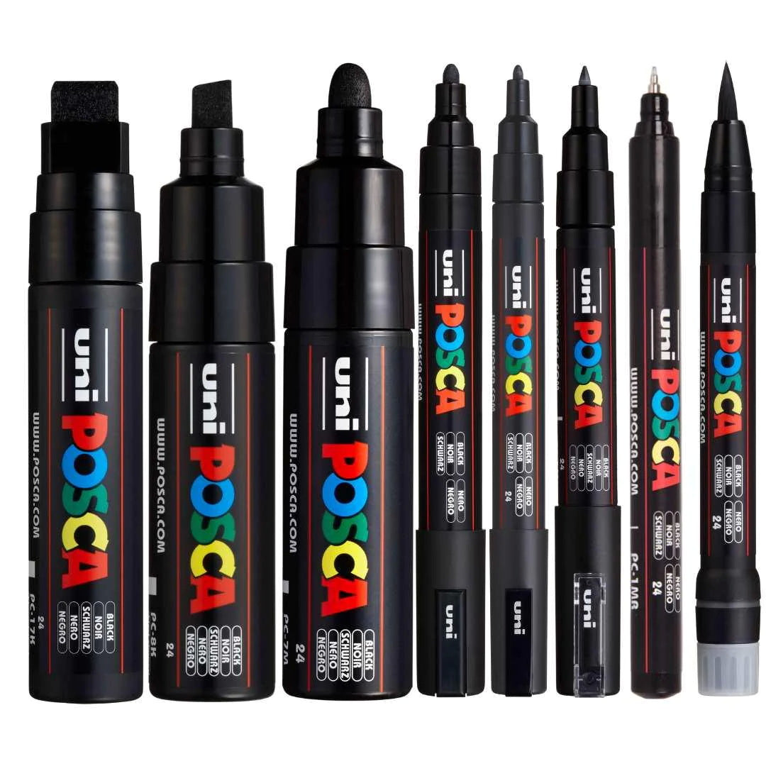 POSCA - Marker Set 8 Tip Sizes (Black Color Only)