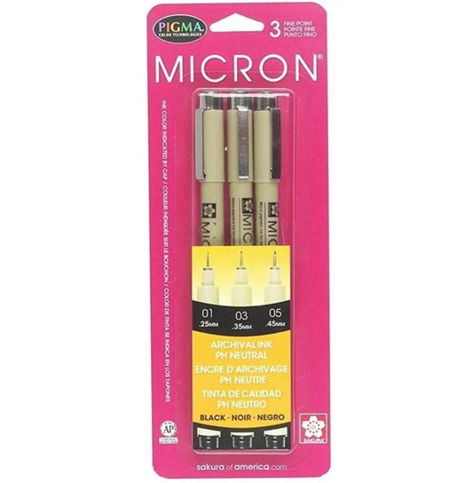 SAKURA - Pigma Micron Pen Sets, Black Ink, 3-Pen Set