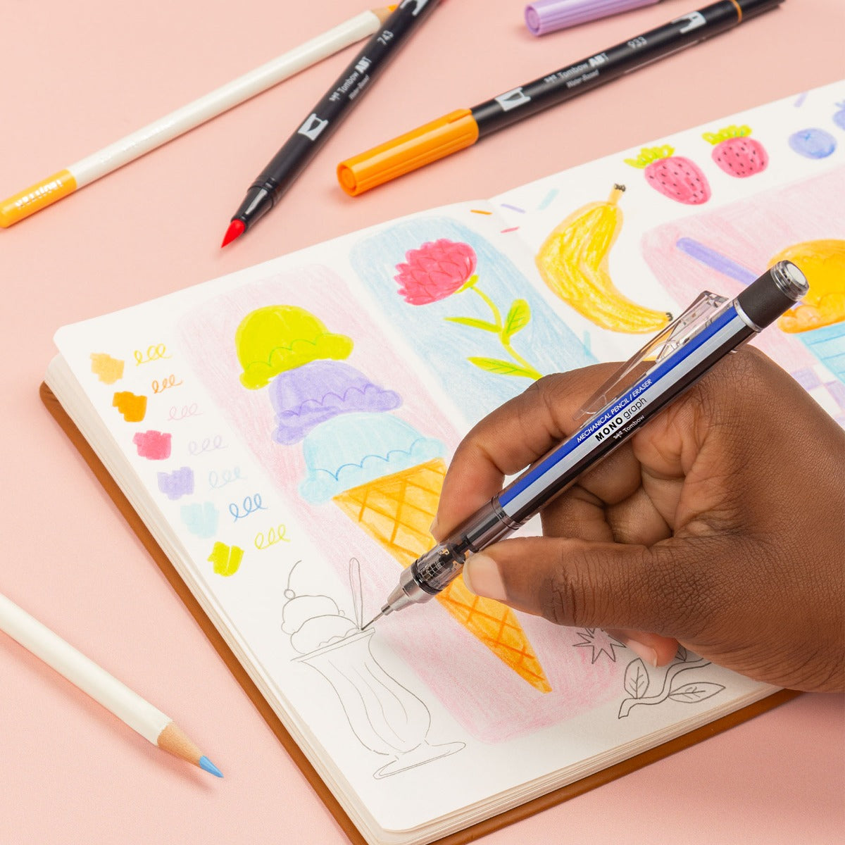 TOMBOW - MONO Graph Mechanical Pencil, Tri-Color, Refillable, 0.5mm (Lápiz Mecánico)