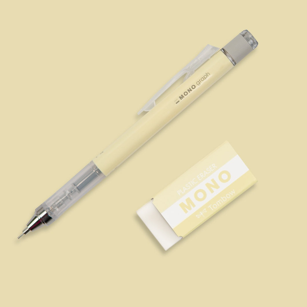 TOMBOW - MONO Graph Mechanical Pencil + Eraser Set - Cream Yellow