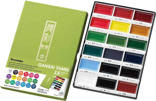 KURETAKE ZIG - Gansai Tambi Watercolor Sets - 18 Colores