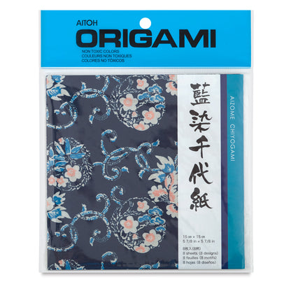 Origami Aizome Chiyogami - 8 hojas - 15cm x 15cm