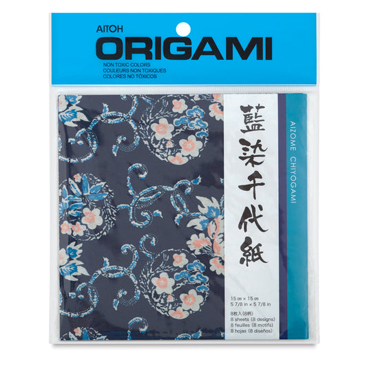 Origami Aizome Chiyogami - 8 hojas - 15cm x 15cm