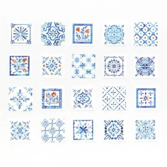 Bande Masking Tape Tile Indigo and Flower